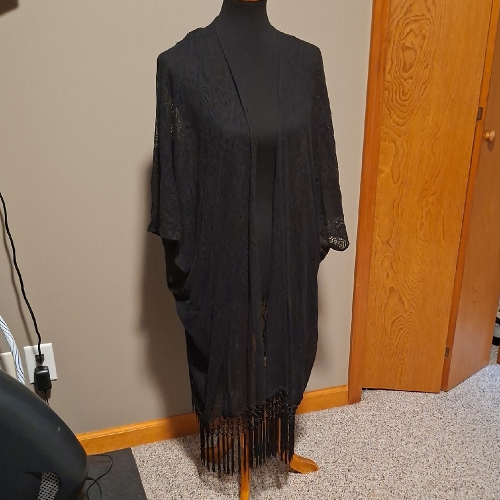 Black Fringe Kimono Cardigan